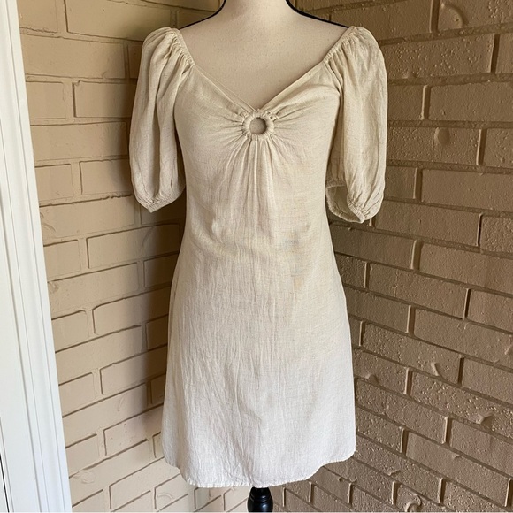 Sim and Sam Womens Neutral Mini Cotton Dress Medium M Milkmaid Cottagecore Boho - Picture 1 of 6
